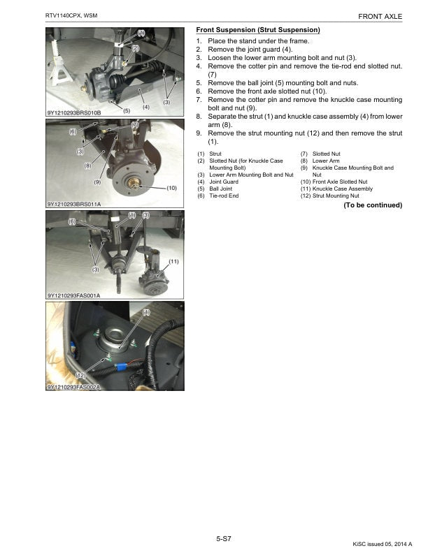 Kubota RTV1140CPX Utility Vehicle Service Manual sample page with diagrams and specifications
