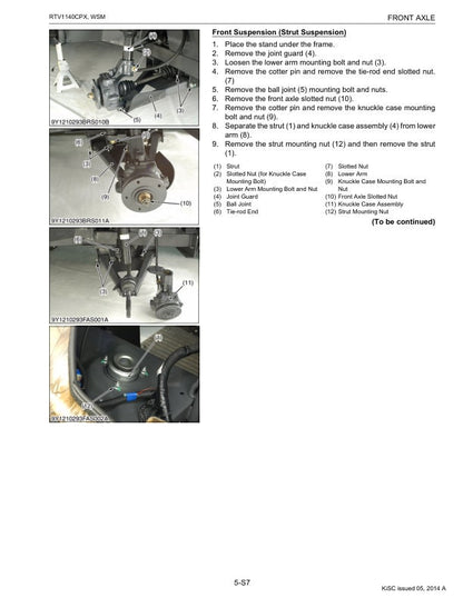 Kubota RTV1140CPX Utility Vehicle Service Manual sample page with diagrams and specifications