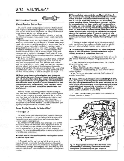 Johnson Evinrude 65 - 300 HP Outboard Service Manual sample page with diagrams and specifications