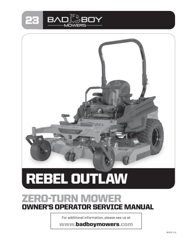 Badboy Rebel Outlaw Zero Turn Mower Service Manual factory service manual title page