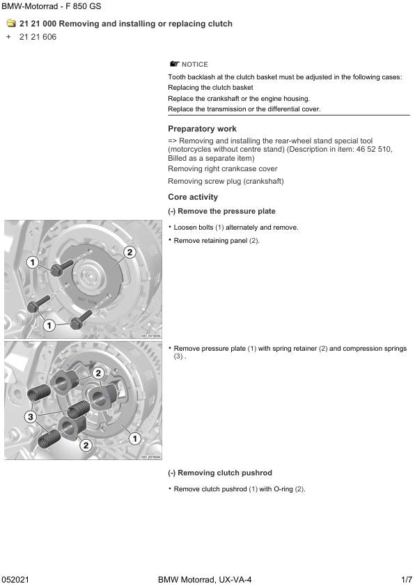 BMW F850 GS K81 Motorcycle Service Manual sample page with technical illustrations