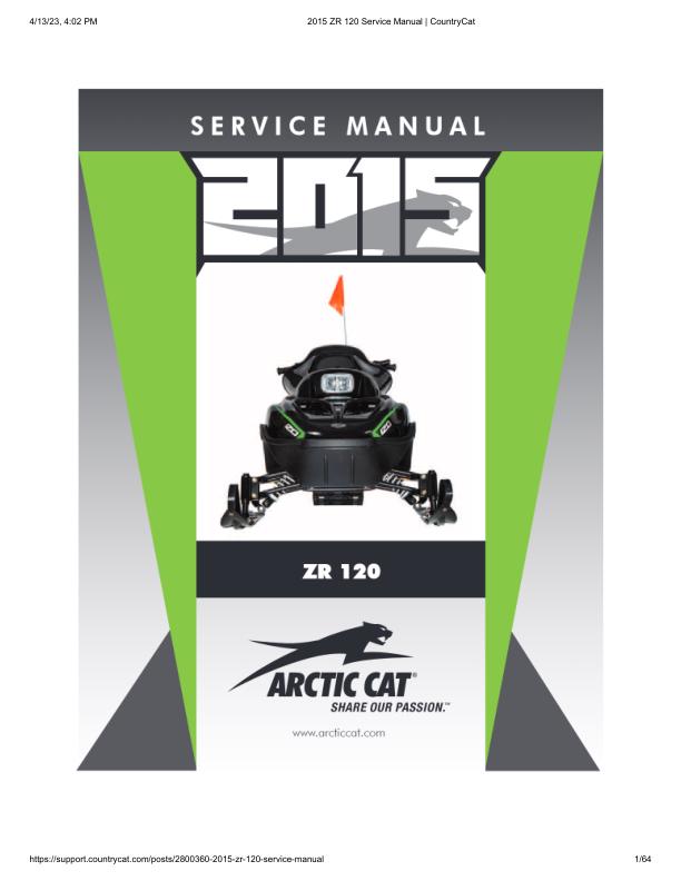 Arctic ZR120 Kitty Cat Snowmobile Service Manual factory service manual title page