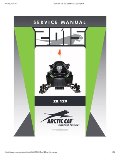 Arctic ZR120 Kitty Cat Snowmobile Service Manual factory service manual title page