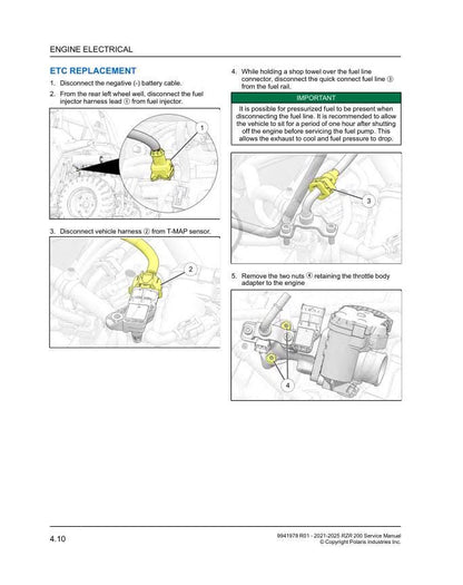 Polaris RZR 200 UTV Service Manual sample page showing repair procedures