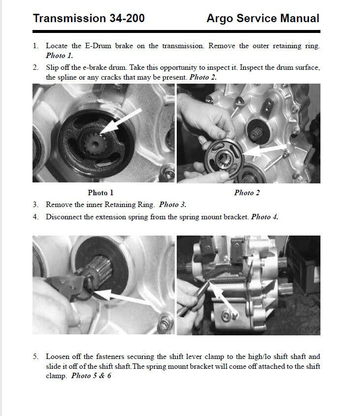 Argo Avenger HDI UTV Service Manual sample page showing repair procedures