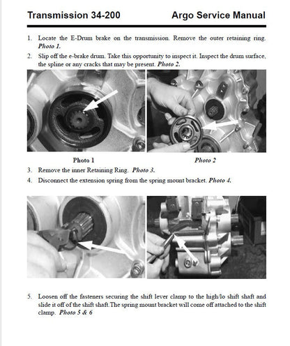 Argo Avenger HDI UTV Service Manual sample page showing repair procedures