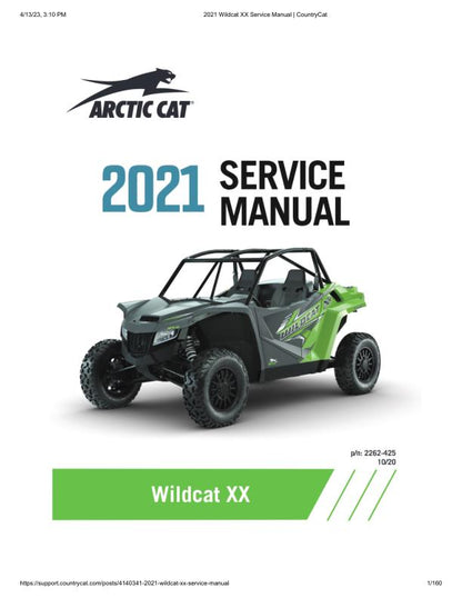 Arctic Cat Wildcat XX UTV Service Manual factory service manual title page