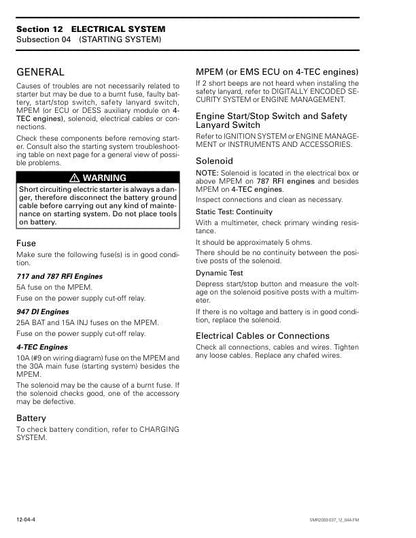 Seadoo SPX GS GTS GSX GTI GTX XP Service Manual sample page with technical illustrations