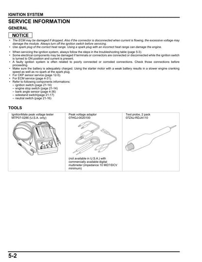 Honda Rebel CMX 500 Motorcycle Service Manual sample page with technical illustrations