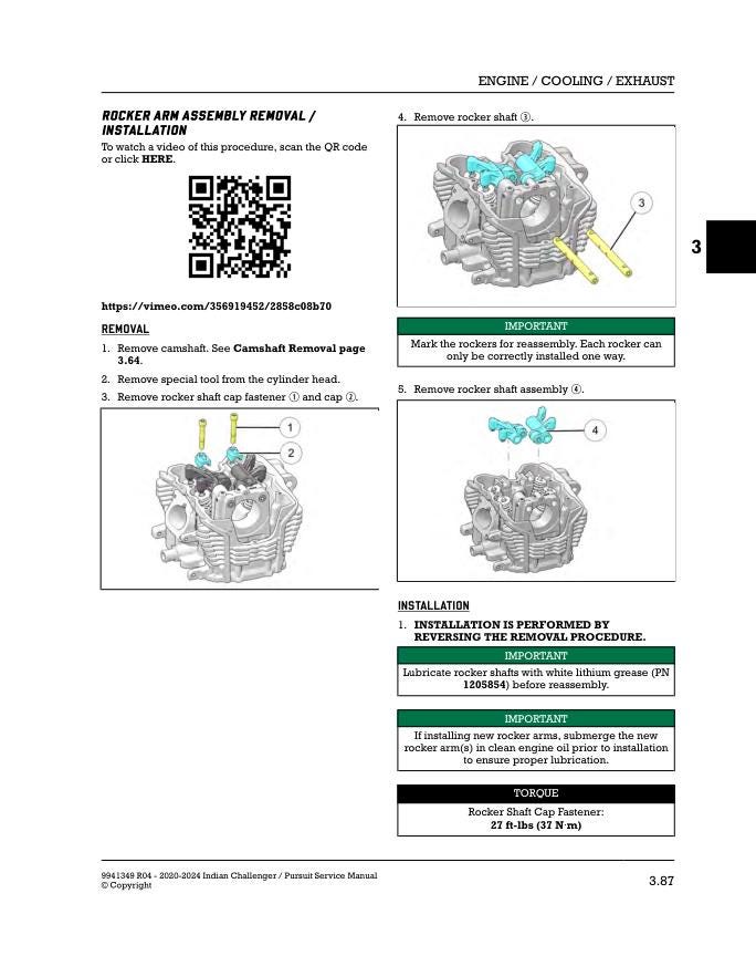 Indian Challenger / Pursuit Motorcycle Service Manual sample page with diagrams and specifications