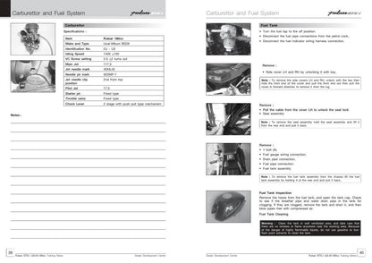 Baja Pulsar DTSi 180 Motorcycle Service Manual sample page with diagrams and specifications