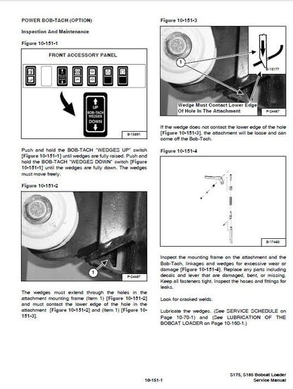 Bobcat S175 S185 Turbo Loader Service Manual sample page with diagrams and specifications
