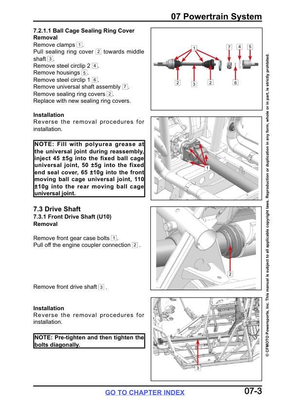 CFMOTO UFORCE U10 UTV Service Manual sample page showing schematics and diagrams