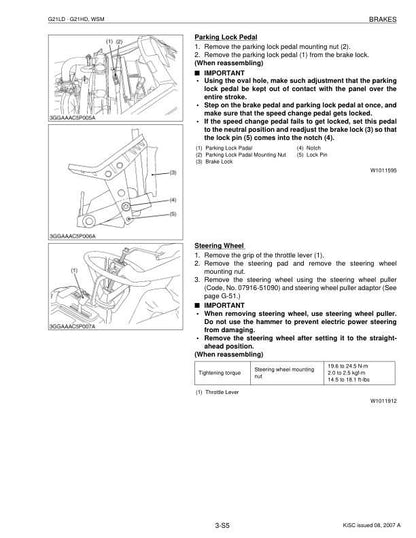 Kubota G21LD G21HD Mower Service Manual sample page with service data and tables