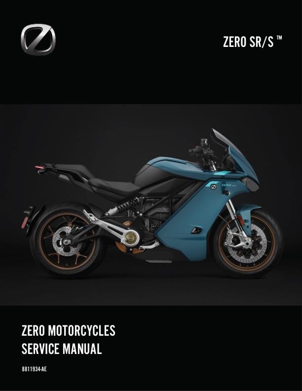 Zero SRS Electric Motorcycle Service Manual factory service manual title page
