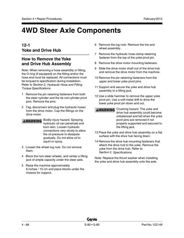 Genie S80 S85 Telescopic Boom Lift Service Manual sample page showing schematics and diagrams