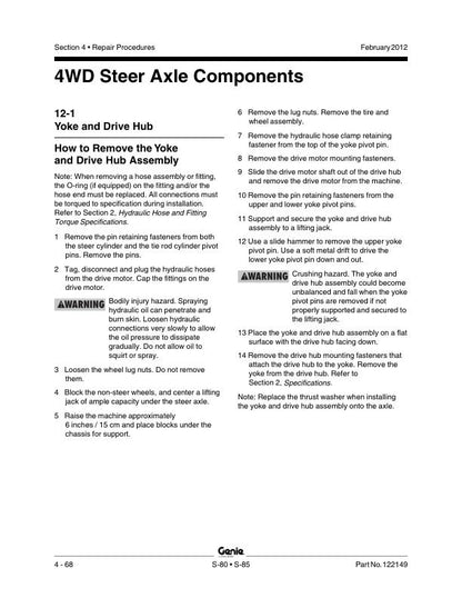 Genie S80 S85 Telescopic Boom Lift Service Manual sample page showing schematics and diagrams
