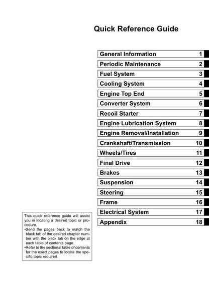 Kawasaki Brute Force 750 KVF750 ATV Service Manual table of contents