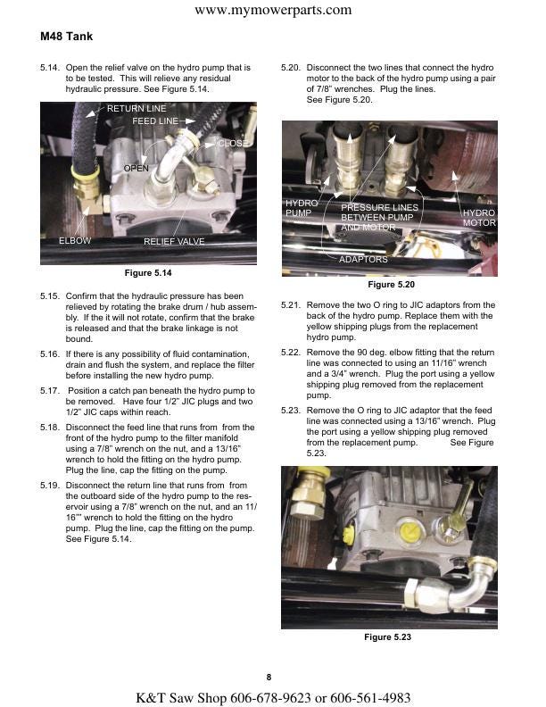 Cub Cadet M48 Tank Zero Turn Mower Service Manual sample page showing repair procedures