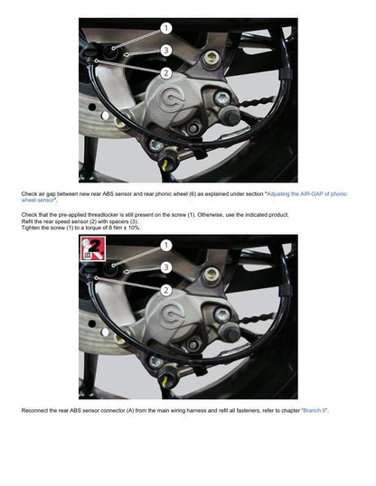 Ducati Monster 937 Plus Motorcycle Service Manual sample page with diagrams and specifications