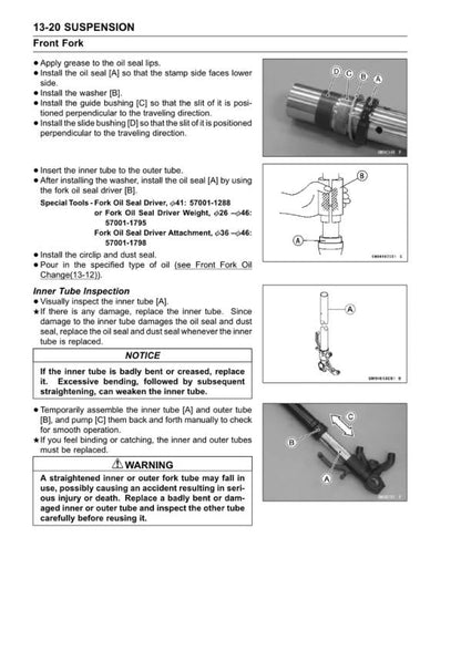 Kawasaki Ninja ZX-6R Motorcycle Service Manual sample page with technical illustrations