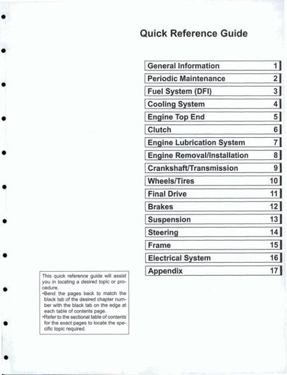 Kawasaki Ninja EX 400 GJ Motorcycle Service Manual table of contents