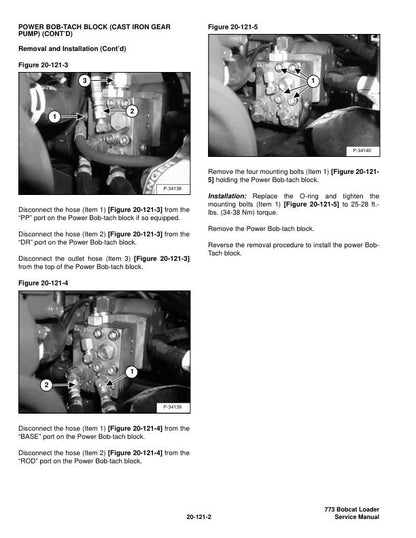 Bobcat 773G Skid Steer Loader Service Manual sample page with diagrams and specifications