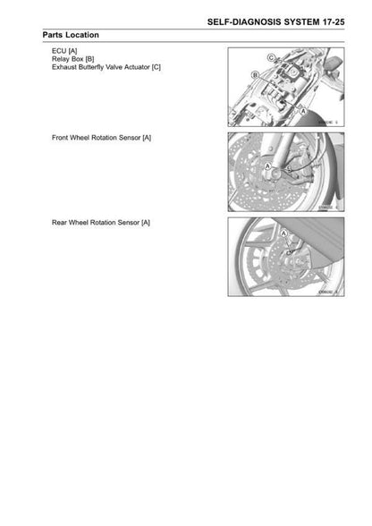 Kawasaki Ninja ZX-6R Motorcycle Service Manual sample page with service data and tables