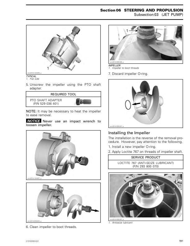 Sea-Doo Spark Service Manual sample page with service data and tables