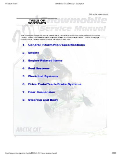 Arctic Cat F M Z1 Crossfire Bearcat Snowmobile Service Manual factory service manual title page