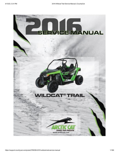 Arctic Cat Wildcat Trail UTV Service Manual factory service manual title page