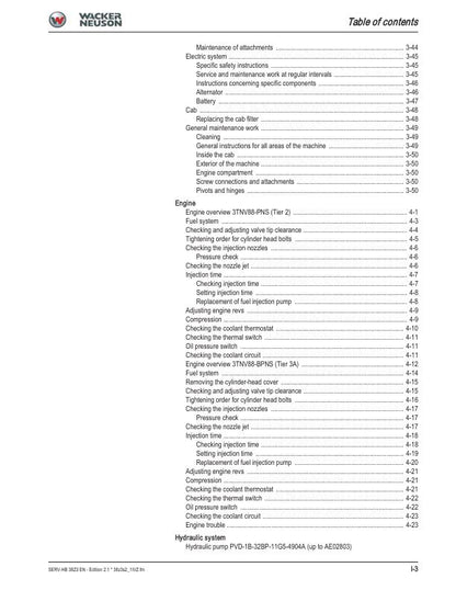 Wacker Neuson 38 Z3 Track Excavator Service Manual sample page with diagrams and specifications
