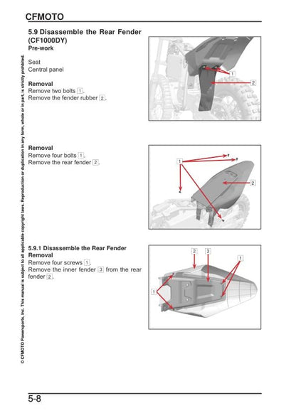 CFMOTO CFX 2E 5E Electric Service Manual sample page with diagrams and specifications