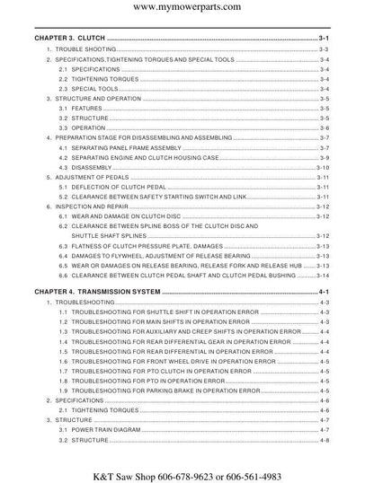 Cub Cadet 8454 Tractor Service Manual table of contents