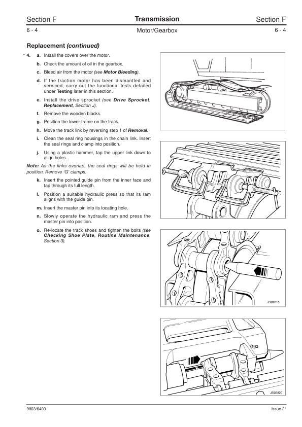 JCB JS 200 210 220 240 260 Tracked Excavator Service Manual sample page from the repair manual