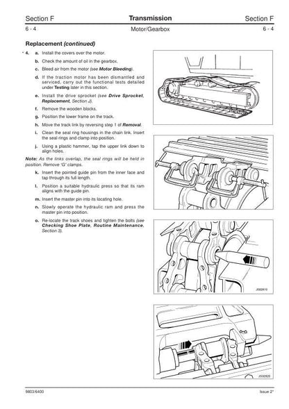 JCB JS 200 210 220 240 260 Tracked Excavator Service Manual sample page from the repair manual