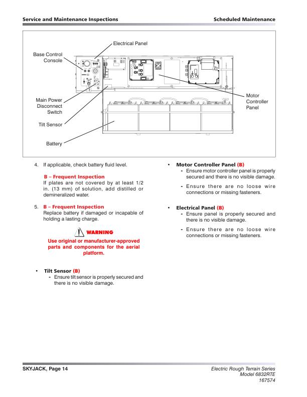Skyjack 6832 RTE Rough Terrain Scissors Service Manual sample page with diagrams and specifications