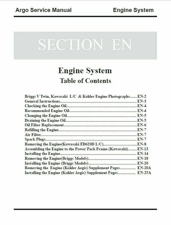 Argo S SN BF RB C CB V A B N R Service Manual sample page with diagrams and specifications