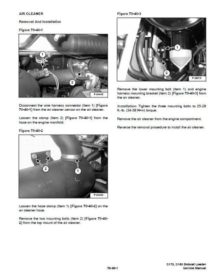 Bobcat S175 S185 Turbo Loader Service Manual sample page with technical illustrations
