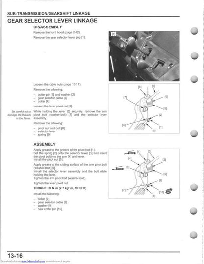 Honda Pioneer SXS700 M2 M4 UTV Service Manual sample page with technical illustrations
