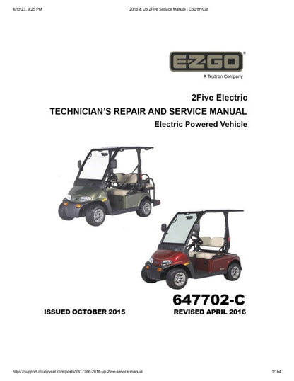 EZGO 2Five Golf Cart Service Manual factory service manual title page
