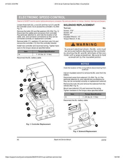 Cushman Hauler Pro 72V Golf Cart Service Manual sample page with technical illustrations
