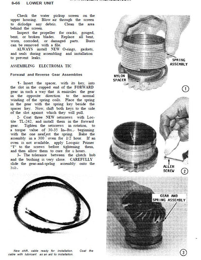 Johnson Evinrude 1–40 HP Outboard Service Manual sample page with diagrams and specifications