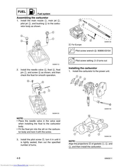 Yamaha 40V 50H 40W 50W Outboard Service Manual sample page showing repair procedures