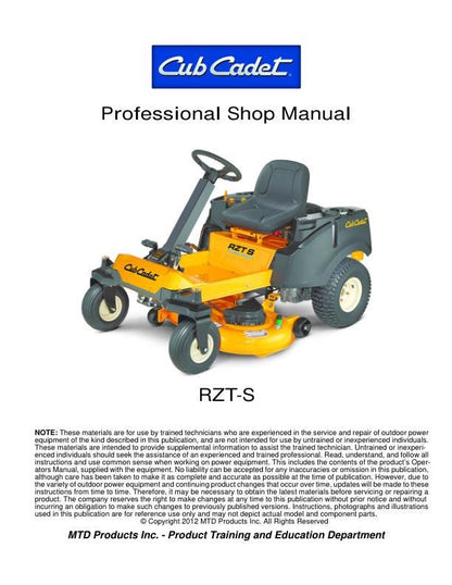 Cub Cadet RZT-S Zero Turn Mower Service Manual factory service manual title page
