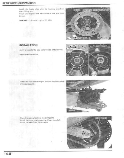 Honda CBR1100 Motorcycle Service Manual sample page showing schematics and diagrams