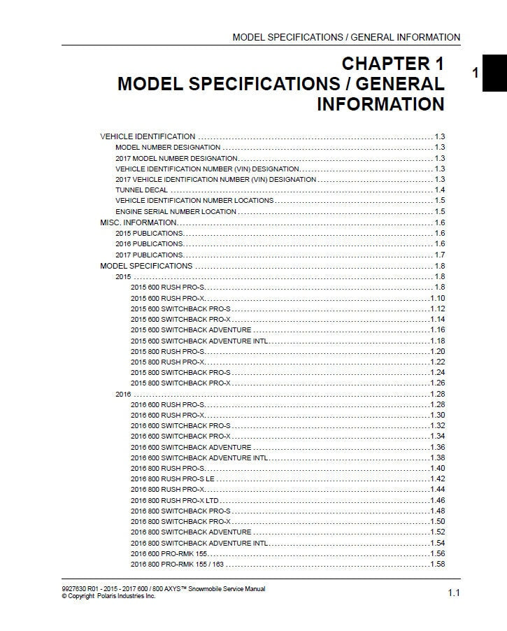 Polaris Rush Switchback XCR RMK 600 800 Snowmobile Service Manual sample page from service manual