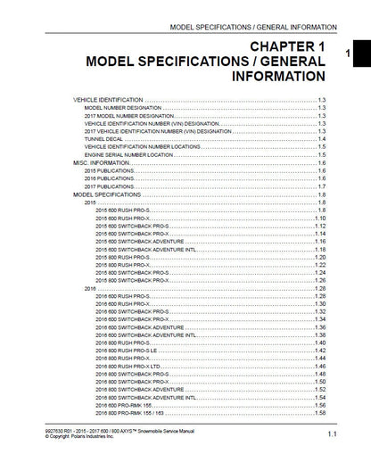 Polaris Rush Switchback XCR RMK 600 800 Snowmobile Service Manual sample page from service manual