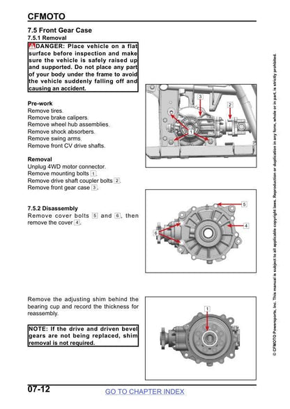 CFMOTO ZFORCE 800 950 Trail Sport UTV Service Manual sample page with service data and tables