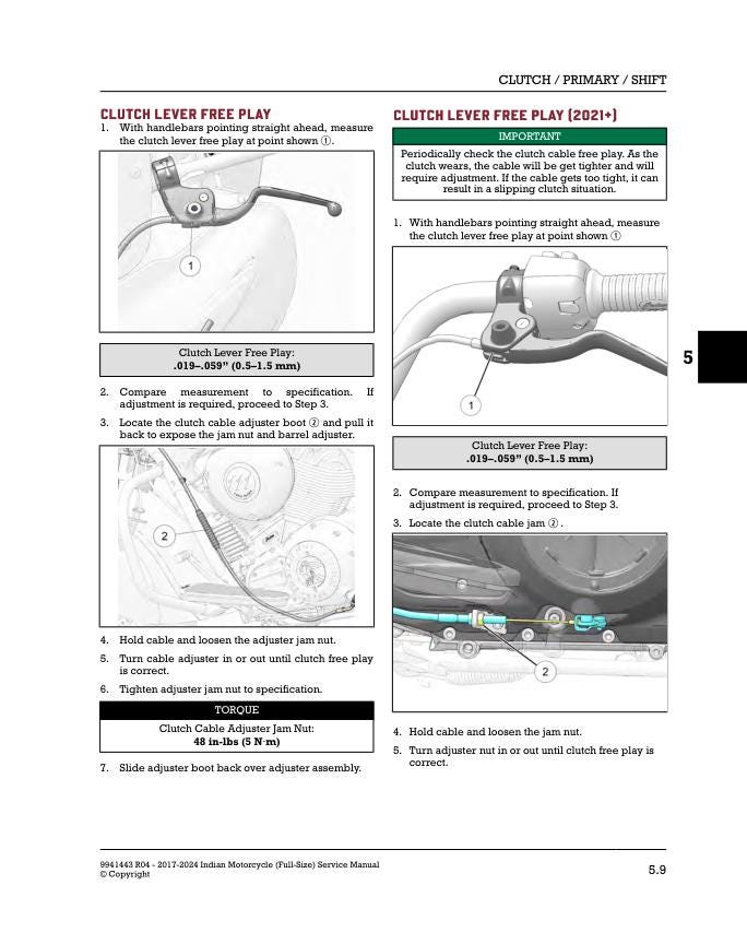 Indian Chief Chieftain Roadmaster Springfield Full Size Motorcycle sample page showing repair procedures